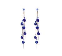 TOFBS Pendientes Mujer Rosa Roja Flor Cuelgan de La Cadena Cubic Zirconia Largos Elegante Statement Gota Stud 925 Plata de La Boda Mujeres Niñas Azul