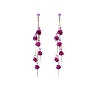 TOFBS Pendientes Mujer Rosa Roja Flor Cuelgan Los de La Cadena Cubic Zirconia Largos Pendientes Elegante Statement Gota Stud 925 Plata Pendientes De La Boda Mujeres Niñas Púrpura