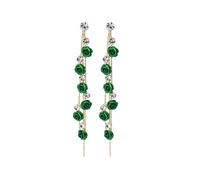 TOFBS Pendientes Mujer Rosa Roja Flor Cuelgan Los de La Cadena Cubic Zirconia Largos Pendientes Elegante Statement Gota Stud 925 Plata Pendientes De La Boda Mujeres Niñas Verde