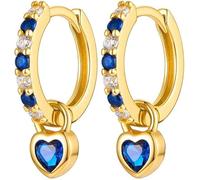 TOFBS Pendientes Oro Colgantes con Circonita Zircon Oro Pendientes con Pequeños Pendientes de Aro Ley 925 Minimalistas Dorados Aretes de Gota Para Mujeres Niña Azul