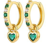 TOFBS Pendientes Oro Colgantes con Circonita Zircon Oro Pendientes con Pequeños Pendientes de Aro Ley 925 Minimalistas Dorados Aretes de Gota Para Mujeres Niña Verde