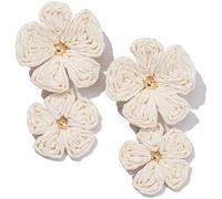 TOFBS Pendientes para Mujeres Bohemios Retro Earrings Grandes Irregular Pendientes con Diseño Floral de Rafia Hipoalergénicos Statement Joyas(Beige)