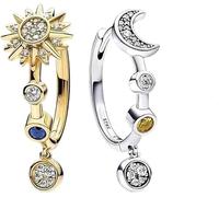 TOFBS Pendientes Sol y Luna S925 Plata Esterlina Cristales Brillantes Chapado en Oro Pendientes Celestiales Joyas Mujer