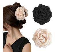 TOFBS Pinzas Pelo Mujer 2 Piezas Antideslizantes Cabello Sujeción Agarre Fuerte Rosas Flower Hair Clip Accesorios Para Diario Fiesta Boda Playa Viajes（Negro + Beige）