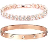 TOFBS Pulsera Cristal Brillante Brazalete Ajustable Conjunto Elegante Joyería Mujer Decoración Lujo Accesorio Boda