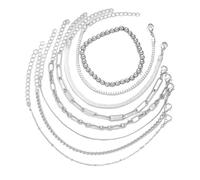 TOFBS Pulsera Mujer 8 Piezas De Metal Elegantes Pulsera Clásica de Cumpleaños Ajustable Todos Tamaños San Valentín Regalo para Mujeres Niñas（Plata）
