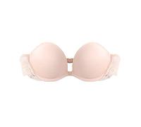 TOFBS Sujetador sin Tirantes para Mujer y Niñas Sexy Hebilla Delantera Bandeau Antideslizante Sujetadores Aros con Relleno Invisible Push Up Bra Encaje Sujetador sin Espalda (Beige,M)