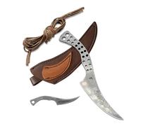 Toferner Juego - 2 CUCHILLOS PARA EL PRECIO 1. Cuchillo forjado a mano - diente de dragón - marrón - Hoja endurecida - Funda de piel auténtica hecha a mano - Vintage - Colección de arte - Antigüedad