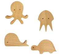 Tofficu 4 Piezas Ganchos de Pared de Madera con Diseño Marino Colgadores Adhesivos Seguros para Sombreros y Abrigos Perchero Infantil Decorativo para Hogar Estilo Natural