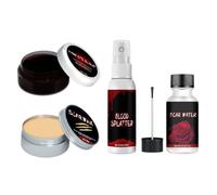 Tofficu 4 Piezas Kit de Maquillaje de Efectos Obsequios Gel de Sangre Falsa y Cera para Cicatrices, Incluye Esponja y Hierro, Adecuado para Halloween y Carnavales