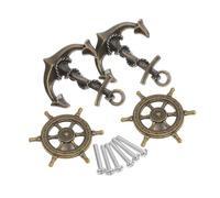 Tofficu 4 Piezas Manijas de Cajón Náuticas Tiradores Vintage con Rueda de Barco y para Armarios y Muebles Acabado Bronce Antiguo