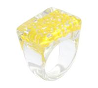 Tofficu Anillo Ancho de Resina Amarillo Cuentas Incrustadas, Joyería Creativa para Mujer, Accesorio de Moda para Uso Diario y Regalos, Anillo Elegante y Llamativo para Dedos