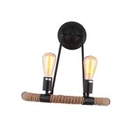 Tofficu Aplique de Pared Vintage con Cuerda de Yute Doble Base Salón y Dormitorio Lámpara Decorativa de Metal Negro Luz Interior sin Bombillas Incluida