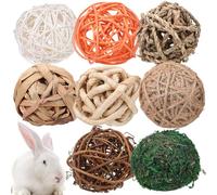 Tofficu Balones Masticables para Animales Pequeños 8 Pcs, Bolas de Hierba Naturales para Conejos, Hámsteres y Cobayas, Juguetes Rodantes para Mejorar la Salud Dental y Estimular el Juego