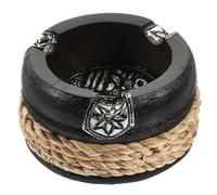 Tofficu Cenicero Compacto de Madera Natural Negro, Cenicero Retro Redondo de 3 Pulgadas, Porta Cenizas Decorativo para Oficina y Hogar, Contenedor Seguro y Ligero para Escritorio