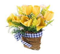 Tofficu Cesta De Tulipanes Artificiales Amarillos Realistas Decorativos, Flores Artificiales Colgantes para Sala De Estar, Fondo Fotográfico, Adorno Colgante para Hogar