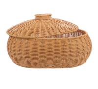 Tofficu Cesta Tejida Pequeña para Almacenamiento con Tapa, Cesta de Frutas y Huevos Multifuncional de Mimbre Sintético Color Pimienta, Caja Decorativa para Escritorio y Hogar Reutilizable