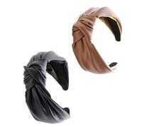 Tofficu Diadema de Cuero Pu Nudo para Mujer, Set 2 Piezas Negro y Marrón, Banda Cabello Multifuncional para Maquillaje, Spa y Deporte, Accesorio Ligero y Flexible para Cuidado del Cabello