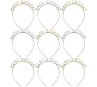 Tofficu Diadema Decorativa para Cumpleaños 10 Piezas Dorada y Plateada, Bandas Cabello Texto Feliz Cumpleaños, Accesorio para Fiesta y Celebración, para Adultos