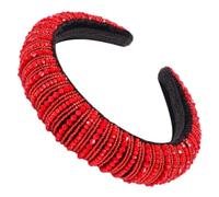 Tofficu Diadema para Mujer Cristales Simulados, Banda Cabello Acolchada de Esponja Gruesa, Color Rojo, Aro Pelo de Boda y Fiesta, Accesorio Decorativo Formal para Niñas y Novias