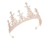 Tofficu Diadema Tipo Tiara para Novia Dorada Estrellas E Incrustaciones de Gemas de Imitación, Accesorio para Fiesta de Bodas y Banquete, Adorno Elegante para Vestido de Novia