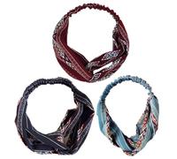 Tofficu Diademas Anchas Elásticas Bohemias 3 Piezas (azul, Azul Marino, Rojo Oscuro) Accesorios Cabello Étnicos, Bandas Deportivas Creativas para Mujer Uso Diario y Deporte