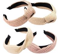 Tofficu Diademas de Rafia para Mujer 4 Piezas Anudadas y Tejidas, Elásticas y Cómodas, Colores Rosa y Beige, Accesorio Ligero para Playa, Viajes y Cuidado Facial