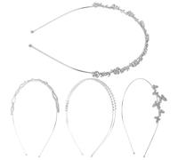 Tofficu Diademas para Novia Gemas de Imitación y Perlas, Diadema Doble Capa Fina, Accesorios Cabello de Boda, Juego de 4 Piezas, Color Marfil, Tamaño