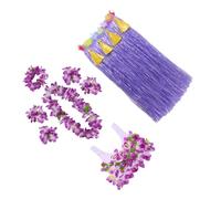 Tofficu Falda Hawaiana Gruesa 80 Cm 8 Piezas, Traje Hula para Adultos, Conjunto de Faldas de Hierba Morada, Guirnalda de Flores, Diadema, Pulseras y Accesorios para Fiesta y Disfraz