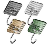 Tofficu Ganchos de Pared sin Clavos de Acero Inoxidable 4 Piezas, Autoadhesivos Transparentes Resistentes al Agua para Baño, Cocina y Sala, Perchas Metálicas Multiusos para Colgar Llaves