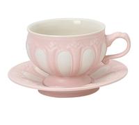 Tofficu Juego de Taza de Té y Platillo de Cerámica Rosa Estilo Europeo, 2 Piezas, para Café y Leche, para Cafeterías y Hogares