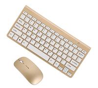 Tofficu Kit Teclado y Ratón Inalámbricos Dorado Compacto Respuesta Rápida y Receptor USB para Uso Diario y Viajes de Negocios
