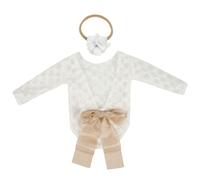 Tofficu Mameluco para Recién Nacido Lazo de Encaje y Diadema, Traje para Sesión de Fotos de Ñiño Niña, 2 Piezas (Ropa Accesorio), Color Blanco, Ropa Fotográfica para Recién Nacidos