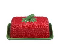 Tofficu Mantequera de Cerámica con Tapa Roja, Caja de Mantequilla Familiar para Almacenamiento y Conservación, Recipiente para Manteca y Queso, Uso Doméstico y Restauración, Bandeja