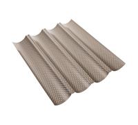 Tofficu Molde para Hornear Baguettes de 4 Ranuras Antiadherente de Acero al Carbono, Bandeja Dorada para Horno Doméstico, Herramienta Práctica para Pan Francés en Cocina