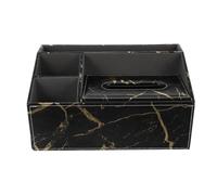 Tofficu Organizador de Escritorio Multifuncional en Cuero y Madera Diseño Negro Dorado de Mármol, Caja para Pañuelos Faciales y Soporte para Control Remoto, Adecuado para Hogar y Oficina