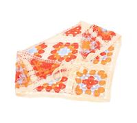 Tofficu Pañuelo Cabeza Tejido a Crochet, Bufanda Bandana de Crochet Roja y Azul Diseño de Hoja Calado, Diadema Triangular para Mujer Estilo Campestre Francés, Accesorio Ligero