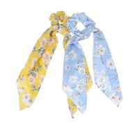 Tofficu Pañuelos Pelo 2 Piezas, Lazos Decorativos Estampado Floral en Tela Burbuja, Colores Azul Claro y Mostaza, Anillos de Pelo para Cabello Largo, Accesorios Femeninos para Uso Diario