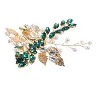 Tofficu Peineta Lateral para Novia en Metal Gemas de Imitación Azul y Verde, Diseño Hojas Plateadas, Accesorio de Boda Elegante para Peinados y Recogidos, 1 Pieza