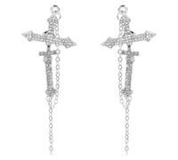 Tofficu Pendientes Unisex Vintage de Aleación Gemas de Imitación, Diseño Retro en Forma de Cruz, 2 Piezas Plateadas, Accesorios Decorativos para Orejas de Hombre y Mujer, Joyas de Moda