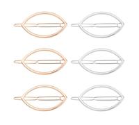 Tofficu Pinzas Cabello Geométricas de Aleación de Zinc, 6 Unidades (3 Doradas y 3 Plateadas), Clips Ovalados Multiestilo para Mujer, Accesorios para Peinados y Uso Diario