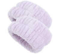 Tofficu Pulseras de Franela para Lavado Facial y Spa, Juego de 2 Piezas Flexibles y Absorbentes, Color Púrpura, Bandas Elásticas Suaves para Muñeca, Ideales para Cuidado Piel y Baño