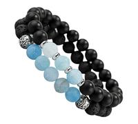 Tofficu Pulseras de Piedras Naturales para Mujer, Juego de 2 Pulseras Elásticas de Piedra Negra, Diseño Distintivo y Significativo para Parejas en San Valentín