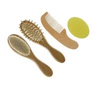 Tofficu Set de Baño para Ñiño 4 Piezas Cepillo de Madera Tierno y Peine Infantil Natural para Cuidado del Cabello de Pequeños Accesorios para Baño Seguro y Fácil Manejo Color Caqui