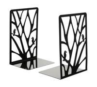 Tofficu Soporte para Libros Decorativo de Hierro Hueco en Forma de Pájaro y Rama, Par de Sujetalibros Negros para Estantería, Oficina, Biblioteca y Escritorio