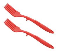 Tofficu Tenedor de Cocina Grande de Silicona Roja 2 Piezas, Tenedor para Cocinar Fideos y Pasta, Utensilios para Mezclar Ensaladas y Preparar Comida en Hogar