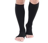 TOFLY Calcetines de compresión, graduados a 20-30mmHg para hombres y mujeres, opacos, con punta abierta, medias de compresión a la altura de las rodillas con soporte firme ideales para, Negro XL