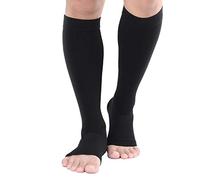 TOFLY Calcetines de compresión, graduados a 20-30mmHg para hombres y mujeres, opacos, con punta abierta, medias de compresión a la altura de las rodillas con soporte firme ideales para, Negro M