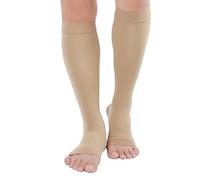 TOFLY Calcetines de compresión, graduados a 20-30mmHg para hombres y mujeres, opacos, con punta abierta, medias de compresión a la altura de las rodillas con soporte firme ideales para, Beige S