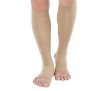 TOFLY Calcetines de compresión, graduados a 20-30mmHg para hombres y mujeres, opacos, con punta abierta, medias de compresión a la altura de las rodillas con soporte firme ideales para, Beige XL